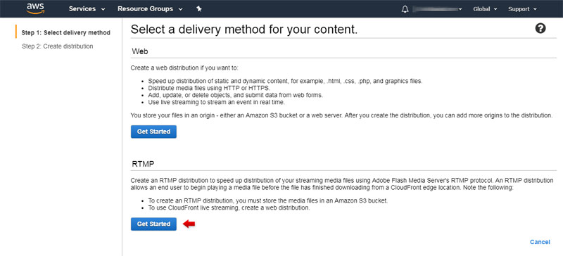 Amazon CloudFront: Creating a RTMP distribution