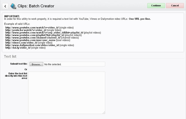 Batch Creator: text or file input