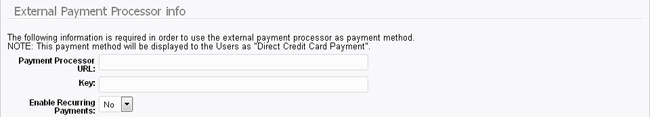 External payment processor info