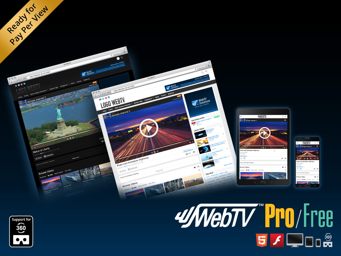 Video CMS WS.WebTV: Cree su propio portal de vídeos profesional. Pay Per View ready. Ahora con soporte para vídeo 360 + VR.