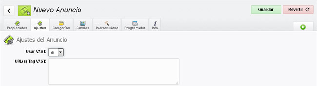 Ajustes del anuncio: VAST