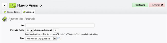 Ajustes del anuncio