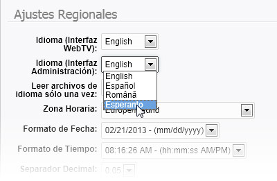 Ajustes Regionales: Selección idioma Interfaz Administración