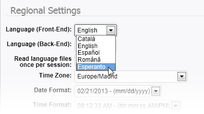 Regional settings: Front-End language selection