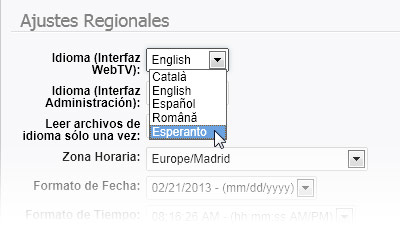 Ajustes Regionales: Selección idioma Interfaz WebTV