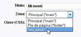 Selección zona de menú