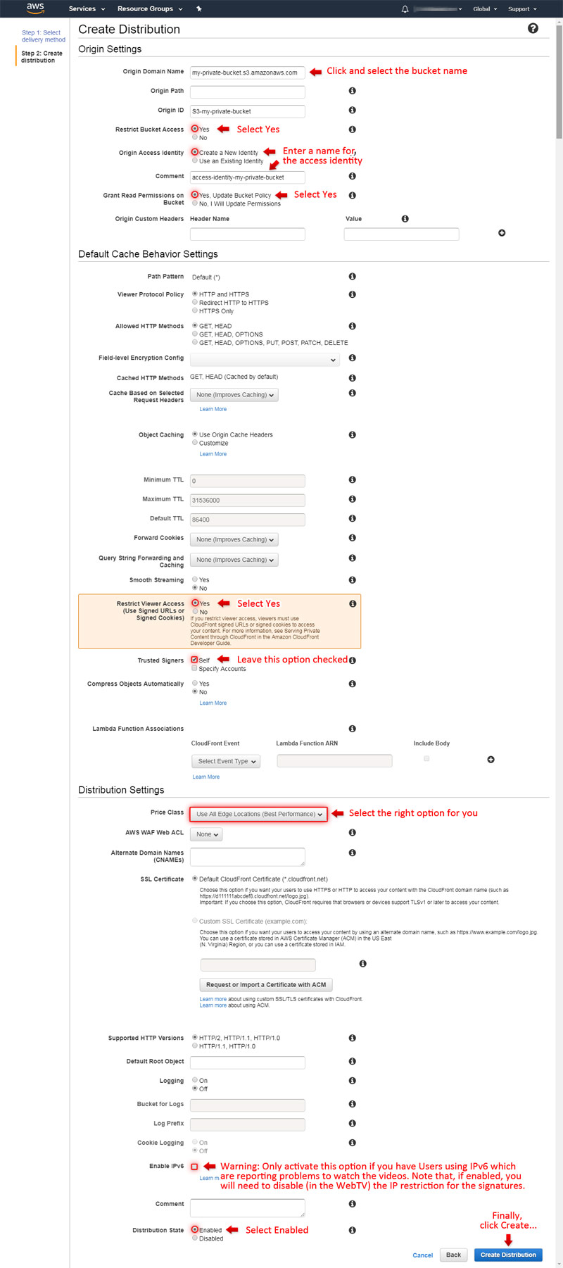 Amazon CloudFront: Creating a Web distribution with access restriction (signed URLs)