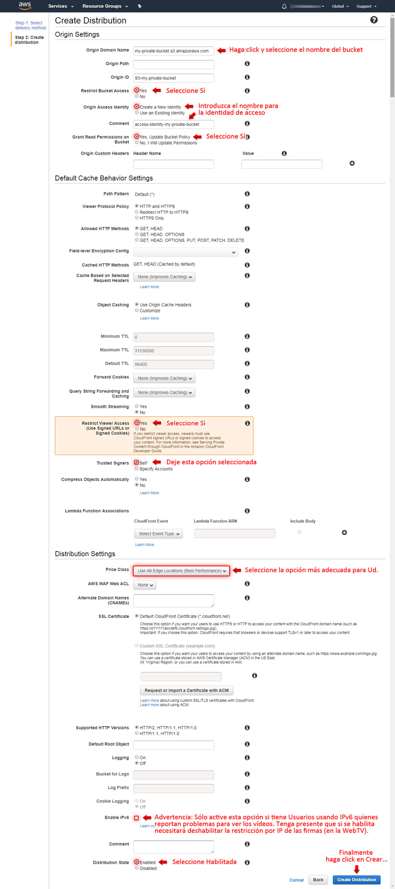 Amazon CloudFront: Creando una distribución Web con restricción de acceso (URLs firmadas)