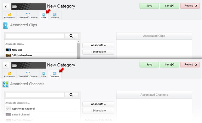 Direct clip and channel association from a category