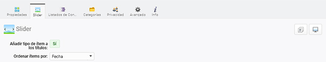 Opciones del slider del portal