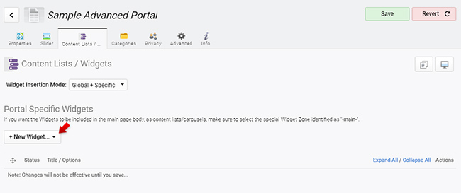 Portal item list options (widgets)
