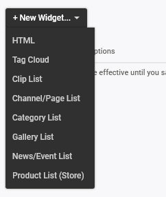 Portal item list options (available widgets)