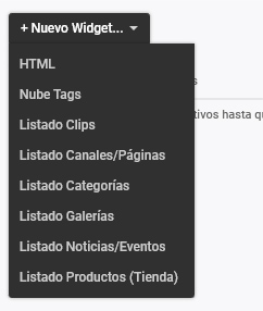 Opciones de listados de ítem del Portal (widgets disponibles)