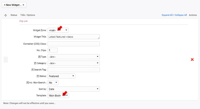 Portal item list options (important widget settings)
