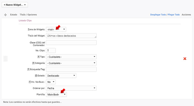 Opciones de listados de ítem del Portal (ajustes importantes de widgets)