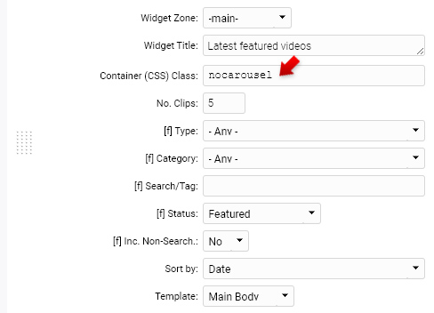 The nocarousel CSS class for the Widget