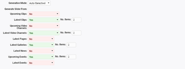 Slider generation: Auto (selective) mode