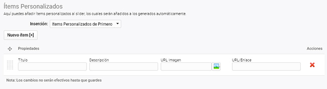 Slider: Ítems Personalizados