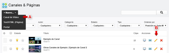 Listado de canales