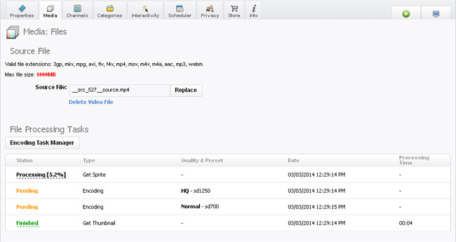 Auto-Encoding clip: Media tab, encoding taks