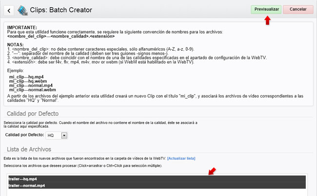 Batch Creator: lista de ítems