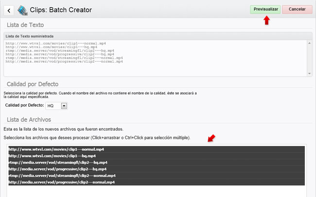 Batch Creator: lista de ítems