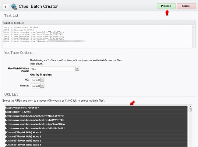 Batch Creator: lista de ítems