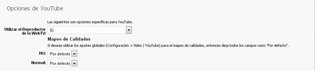 EmbedClip: Opciones de YouTube