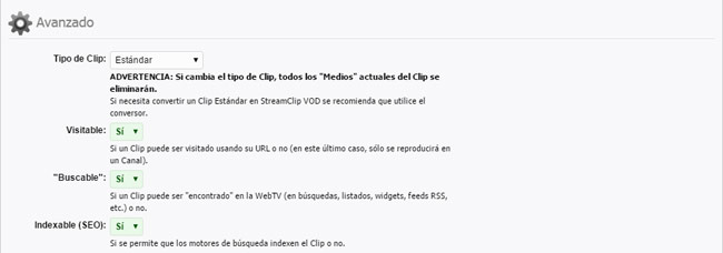 Clip: Opciones avanzadas