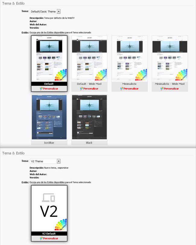 Tema y estilo de la WebTV