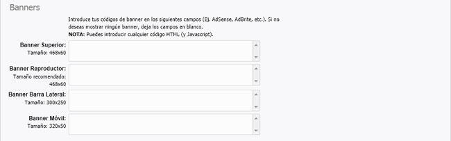 Espacios de banner predefinidos para la WebTV