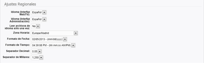 Ajustes regionales para la WebTV