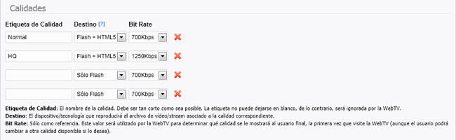 Calidades de vídeo la WebTV