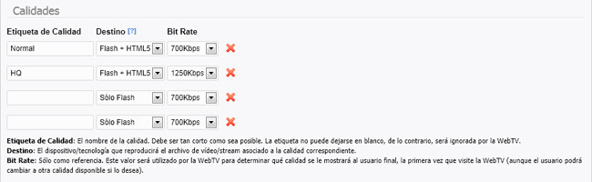 Calidades de vídeo la WebTV