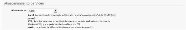 Opciones de almacenamiento de vídeo de la WebTV