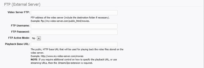 WebTV video storage: External server (FTP)