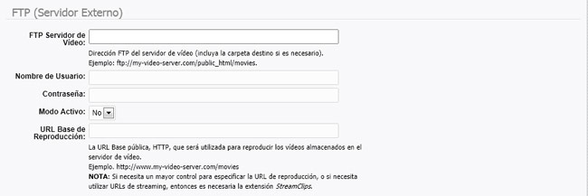 Opciones de almacenamiento de vídeo de la WebTV: Servidor externo (FTP)