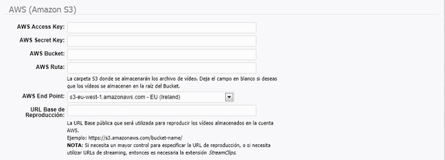 Opciones de almacenamiento de vídeo de la WebTV: Amazon S3