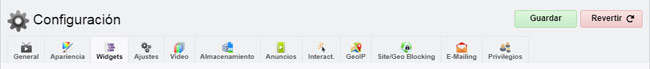 Pestaña: Configuración, Widgets