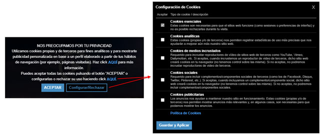 Aviso de Cookies y Configuración