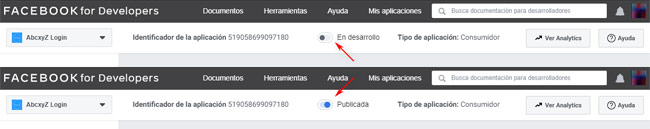 Facebook App: Desde En desarrollo a Publicada