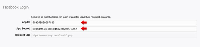 Entering the Facebook Login App ID and App Secret