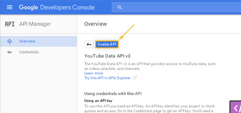 Google Developers Console: API Manager / Enable YouTube Data API