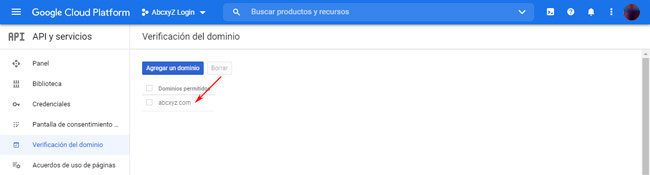 Google Cloud Platform: Verificación de Dominio - Dominio Añadido