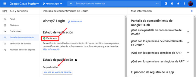 Google Cloud Platform: App Verificada y Publicada