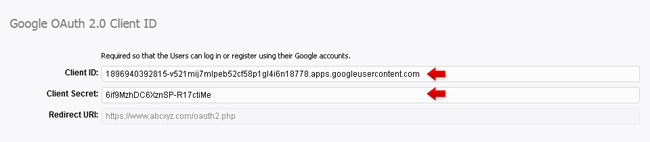 Entering the Google Client ID and Client Secret