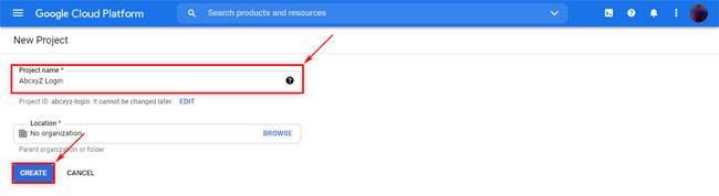 Google Cloud Platform: New Project