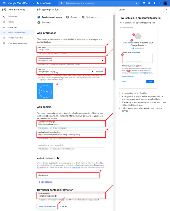 Google Cloud Platform: OAuth Consent Screen 1