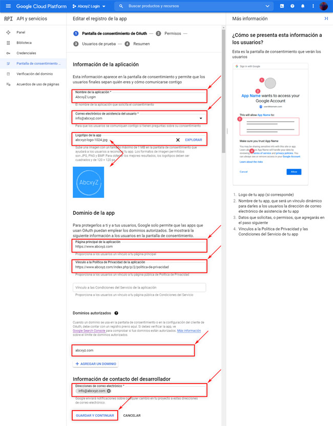 Google Cloud Platform: Pantalla de Consentimiento OAuth 1