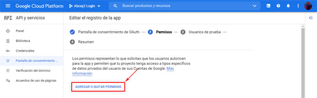 Google Cloud Platform: Pantalla de Consentimiento OAuth 1 - Permisos